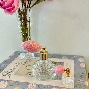 Vintage Pink and Gold Glass Perfume Atomizer Set